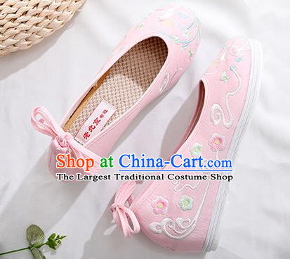 Chinese Traditional Hanfu Shoes Classical Dance Shoes National Embroidered Pink Cloth Shoes