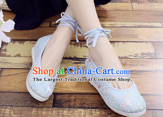 Chinese National Embroidered Blue Cloth Shoes Traditional Hanfu Shoes Classical Dance Shoes