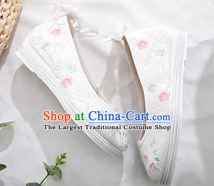 Chinese Classical Dance Shoes National Embroidered White Cloth Shoes Traditional Hanfu Shoes