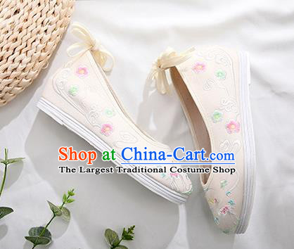 Chinese Traditional Folk Dance Shoes National Female Shoes Embroidered Beige Cloth Shoes