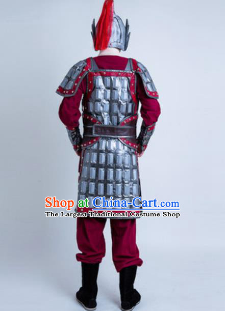 China Traditional Tang Dynasty Warrior Garment Costumes Ancient General Argent Armor Clothing and Helmet