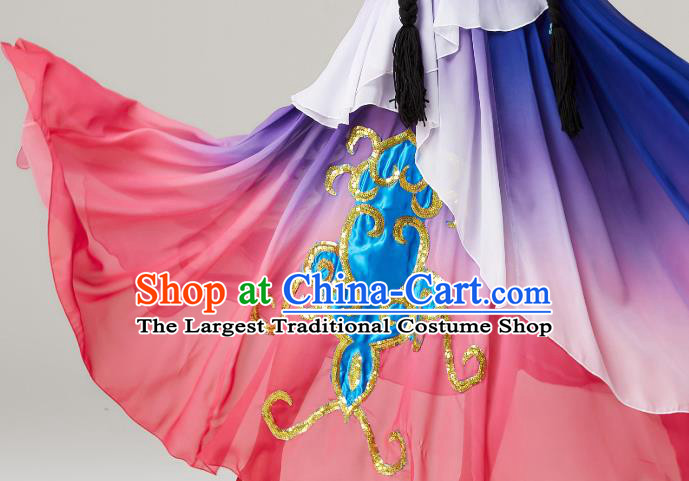 Chinese Xinjiang Ethnic Stage Performance Garment Clothing Uygur Nationality Dance Deep Blue Dress Outfits