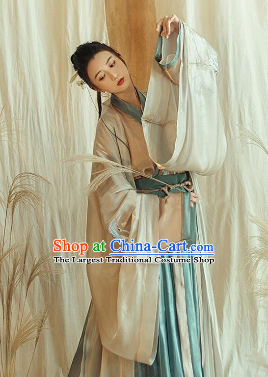 China Ancient Imperial Concubine Hanfu Dress Apparels Traditional Jin Dynasty Court Beauty Historical Costumes