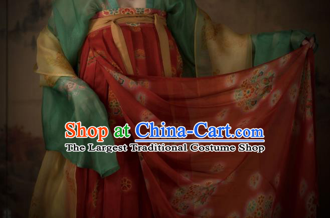 China Ancient Court Woman Red Hanfu Dress Traditional Tang Dynasty Princess Historical Garment Costumes and Handmade Headpieces