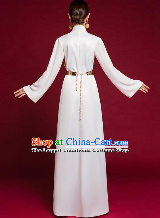 China Catwalks Fashion Clothing Compere Embroidered White Dress Garment Stage Show Full Dress