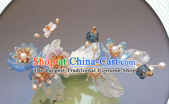 Chinese Ancient Young Lady Pearls Hairpin Traditional Song Dynasty Flowers Hair Stick