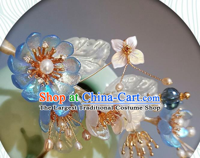 Chinese Ancient Young Lady Pearls Hairpin Traditional Song Dynasty Flowers Hair Stick