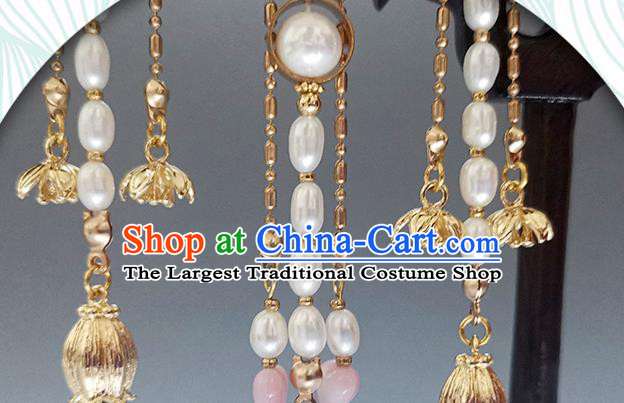 Chinese Ancient Princess Enamel Peach Blossom Hairpin Traditional Ming Dynasty Pearls Tassel Hair Stick