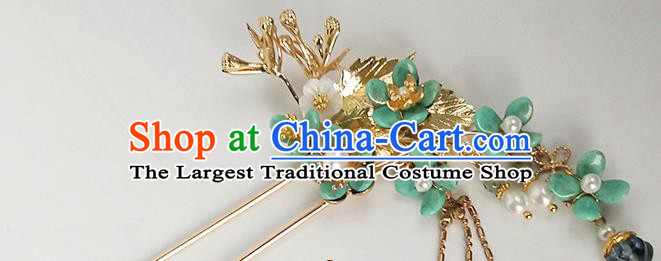 Chinese Ancient Noble Lady Green Plum Blossom Hairpin Traditional Song Dynasty Palace Tassel Hair Stick