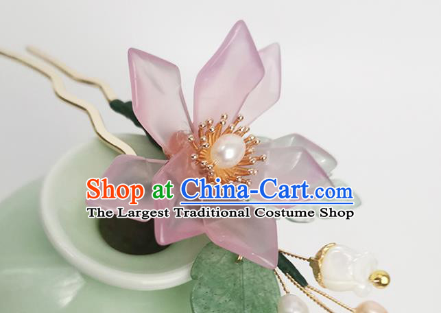 Chinese Ancient Princess Hairpin Traditional Song Dynasty Pink Peach Blossom Hair Stick