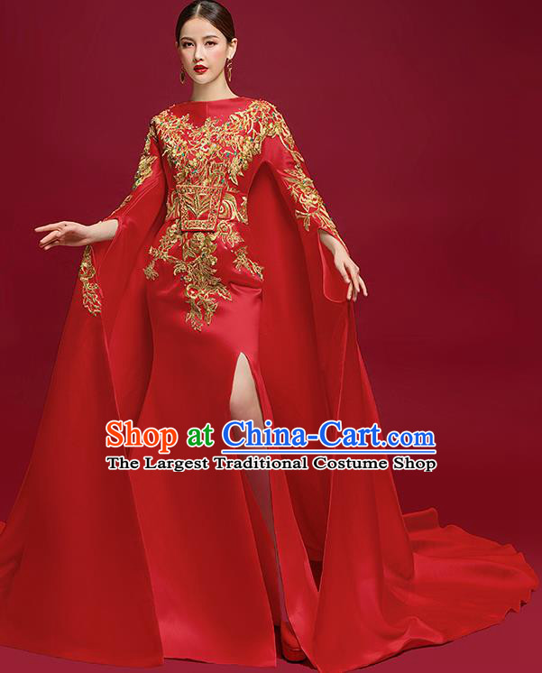 China Compere Cape Dress Stage Show Clothing Catwalks Full Dress Embroidered Wedding Garment