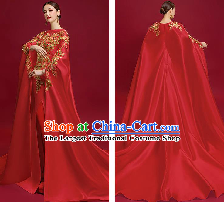 China Compere Cape Dress Stage Show Clothing Catwalks Full Dress Embroidered Wedding Garment