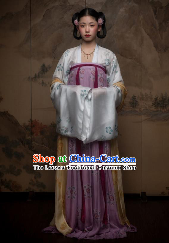 China Ancient Palace Princess Lilac Hanfu Dress Tang Dynasty Court Lady Historical Garment Costumes