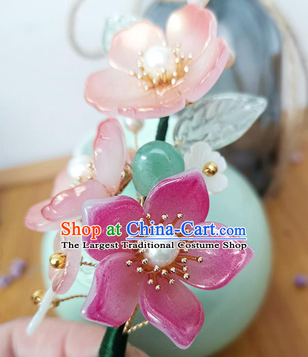 Chinese Ancient Palace Lady Pearls Hairpin Traditional Ming Dynasty Pink Begonia Hair Stick