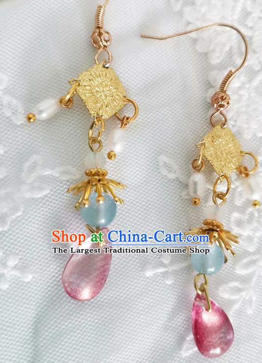 Chinese Ancient Young Beauty Ear Accessories Traditional Ming Dynasty Flower Petal Earrings