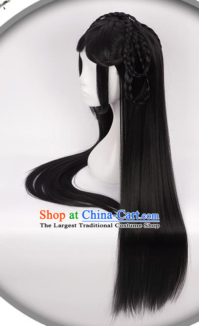 China Ancient Fairy Princess Wigs Headgear Traditional Tang Dynasty Swordswoman Wig Sheath