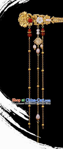 Chinese Ancient Empress Golden Hair Stick Hair Accessories Traditional Tang Dynasty Court Lady Hairpin