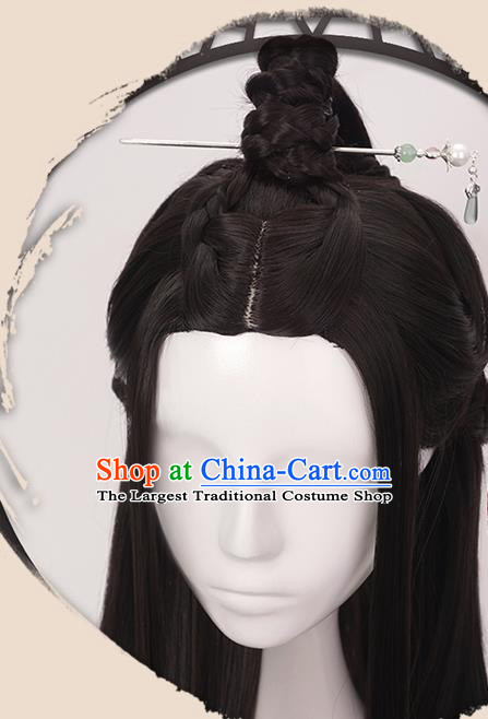China Ancient Swordsman Chu Liuxiang Wigs Headgear Traditional Ming Dynasty Young Hero Wig Sheath