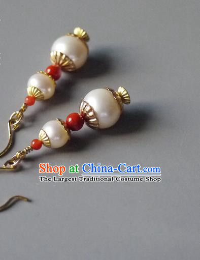Chinese Ancient Court Pearls Gourd Ear Accessories Traditional Qing Dynasty Imperial Concubine Earrings