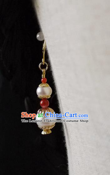 Chinese Ancient Court Pearls Gourd Ear Accessories Traditional Qing Dynasty Imperial Concubine Earrings