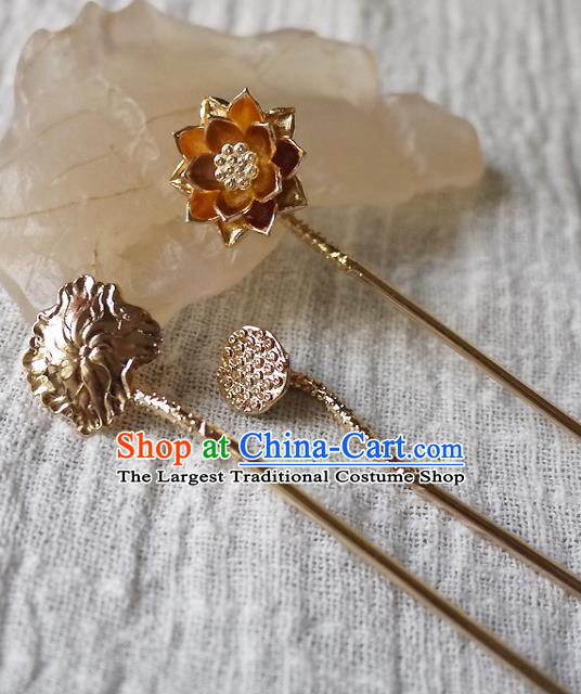 Chinese Ancient Empress Hairpin Hair Accessories Traditional Tang Dynasty Brass Lotus Hair Stick