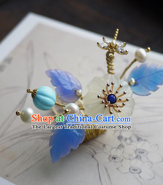 Chinese Ancient Court Lady Hairpin Hair Accessories Traditional Ming Dynasty Jade Flower Hair Comb