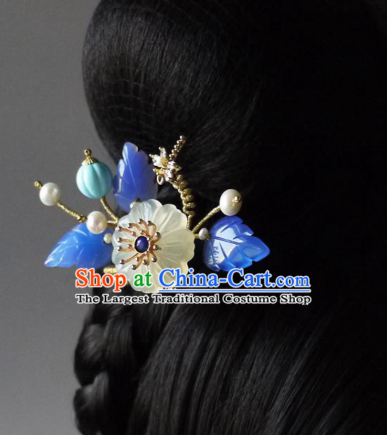 Chinese Ancient Court Lady Hairpin Hair Accessories Traditional Ming Dynasty Jade Flower Hair Comb