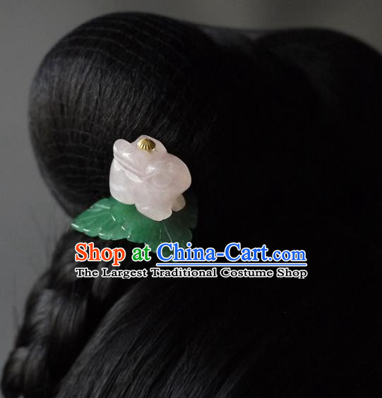 Chinese Ancient Princess Hairpin Hair Accessories Traditional Ming Dynasty Rose Quartz Rabbit Hair Stick