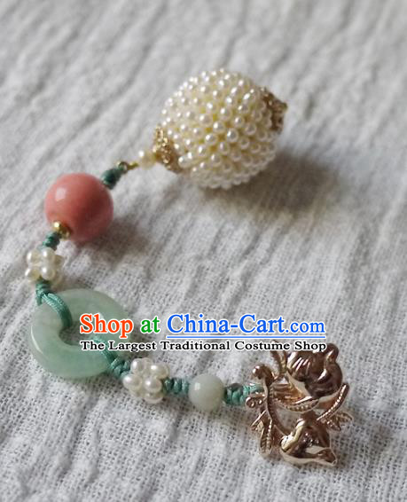 China Traditional Cheongsam Pearls Brooch Accessories Ancient Qing Dynasty Princess Jade Pendant