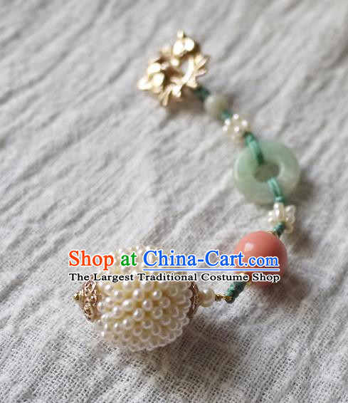 China Traditional Cheongsam Pearls Brooch Accessories Ancient Qing Dynasty Princess Jade Pendant
