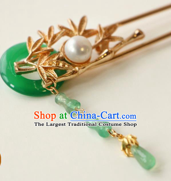 China Ancient Swordswoman Hairpin Traditional Hanfu Hair Accessories Ming Dynasty Golden Bamboo Hair Stick