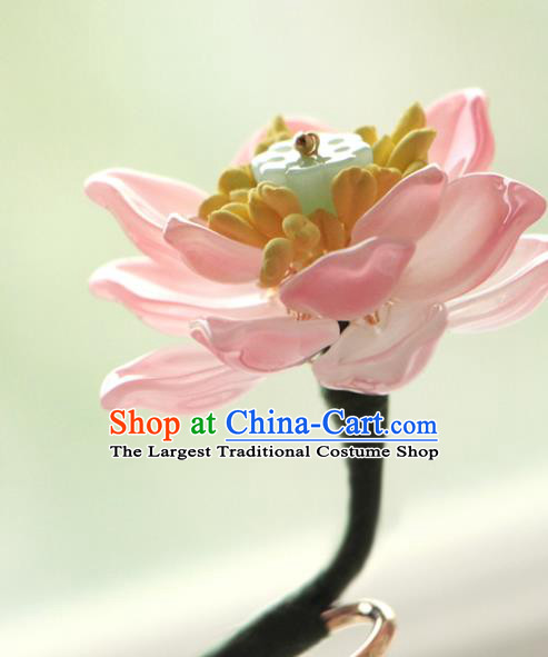 China Ancient Royal Princess Hairpin Traditional Hanfu Hair Accessories Song Dynasty Pink Lotus Hair Stick