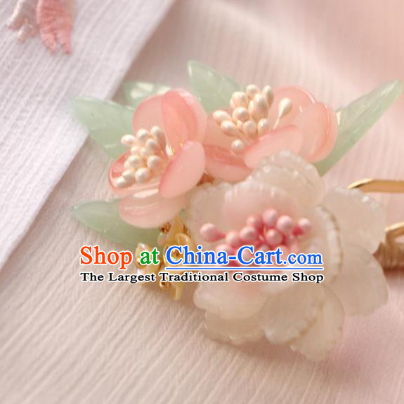China Ancient Young Lady Hairpin Traditional Hanfu Hair Accessories Song Dynasty Pink Flowers Hair Stick
