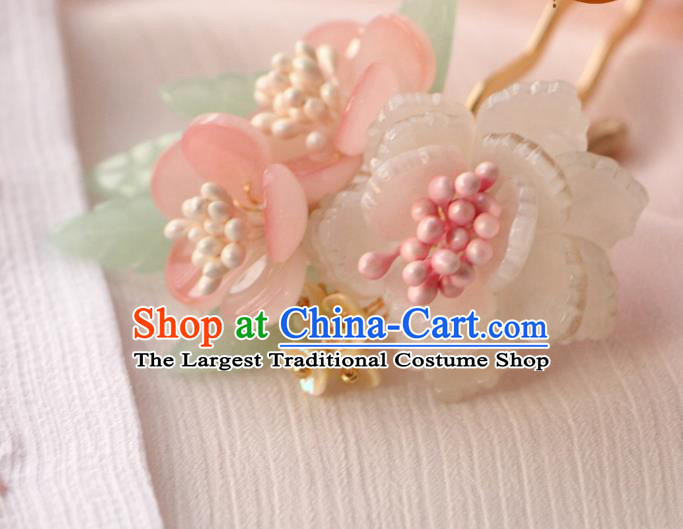 China Ancient Young Lady Hairpin Traditional Hanfu Hair Accessories Song Dynasty Pink Flowers Hair Stick