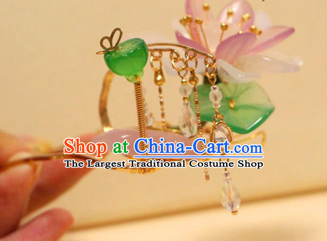 China Ancient Princess Hairpin Traditional Hanfu Hair Accessories Song Dynasty Jade Lotus Hair Stick