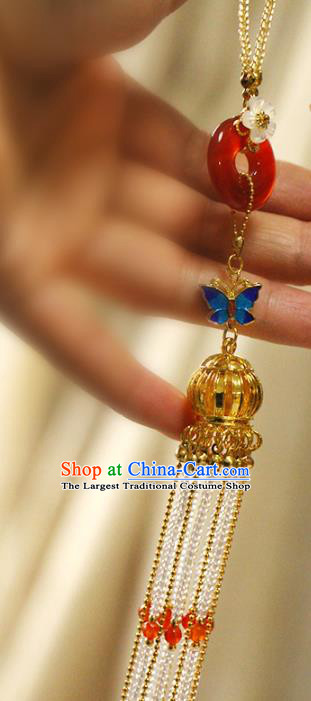 Chinese Traditional Cheongsam Golden Lantern Pendant Ancient Palace Lady Beads Tassel Brooch Accessories
