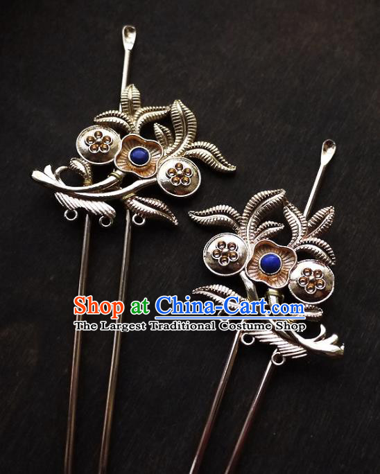 Chinese Ancient Noble Lady Lapis Hairpin Hair Accessories Traditional Song Dynasty Princess Golden Hair Stick