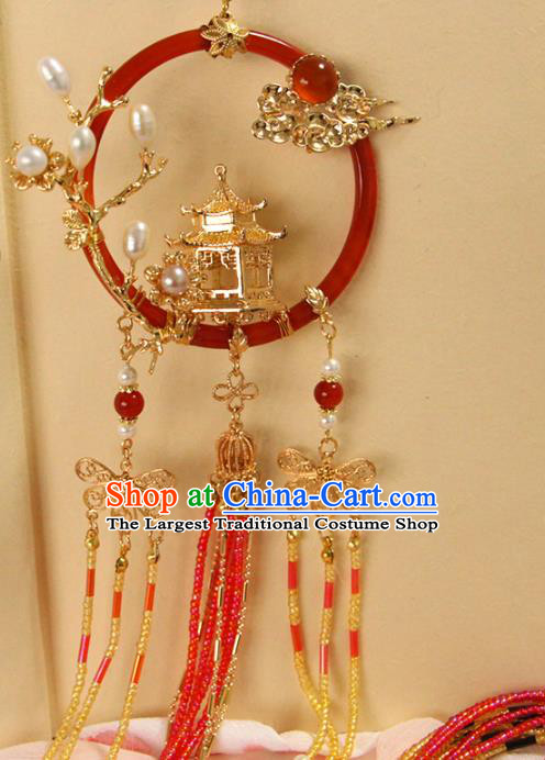 Chinese Traditional Cheongsam Beads Tassel Waist Pendant Ancient Palace Lady Agate Belt Accessories