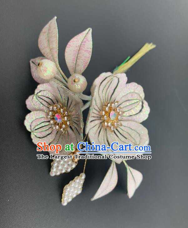 China Ancient Princess Peach Blossom Hairpin Traditional Hanfu Hair Accessories Song Dynasty Silk Flower Hair Stick