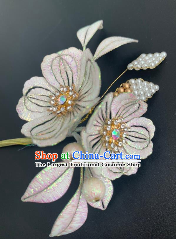 China Ancient Princess Peach Blossom Hairpin Traditional Hanfu Hair Accessories Song Dynasty Silk Flower Hair Stick