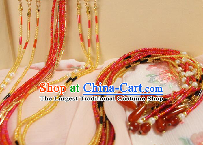 Chinese Traditional Cheongsam Beads Tassel Waist Pendant Ancient Palace Lady Agate Belt Accessories