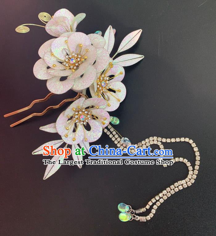 China Ancient Noble Woman Tassel Hairpin Traditional Hanfu Hair Accessories Song Dynasty Silk Camellia Hair Stick