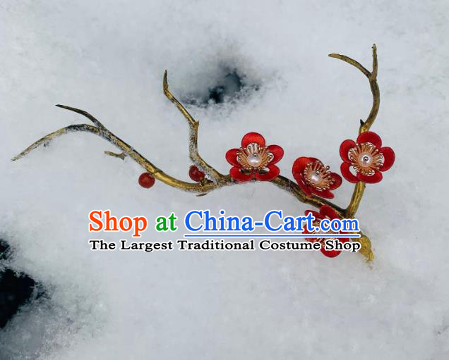 China Ancient Swordswoman Hairpin Traditional Hanfu Hair Accessories Ming Dynasty Red Plum Hair Stick