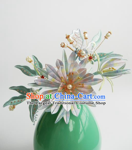 China Ancient Imperial Concubine Hairpin Traditional Hanfu Hair Accessories Song Dynasty Silk Chrysanthemum Hair Stick
