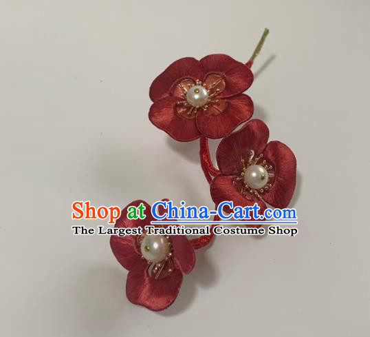 China Handmade Red Phalaenopsis Hairpin Traditional Hanfu Hair Accessories Ancient Song Dynasty Young Lady Pearls Hair Stick
