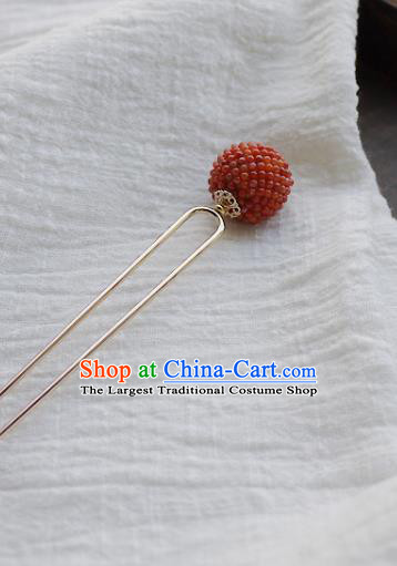 Chinese Ancient Palace Lady Agate Beads Hairpin Hair Accessories Traditional Qing Dynasty Court Woman Hair Stick