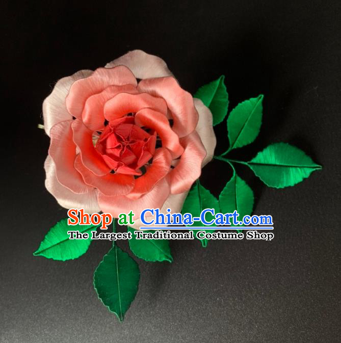 China Handmade Pink Silk Rose Hairpin Traditional Hanfu Hair Accessories Ancient Tang Dynasty Princess Hair Stick