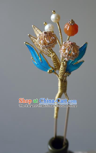 Chinese Ancient Palace Lady Agate Hairpin Hair Accessories Traditional Qing Dynasty Imperial Concubine Pearls Hair Stick