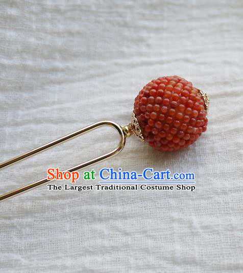 Chinese Ancient Palace Lady Agate Beads Hairpin Hair Accessories Traditional Qing Dynasty Court Woman Hair Stick