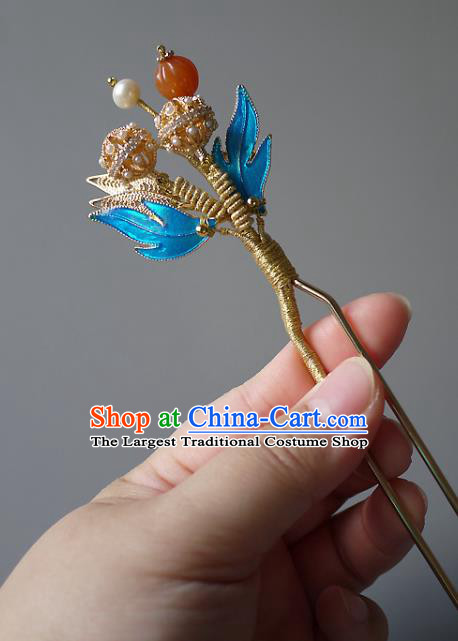 Chinese Ancient Palace Lady Agate Hairpin Hair Accessories Traditional Qing Dynasty Imperial Concubine Pearls Hair Stick